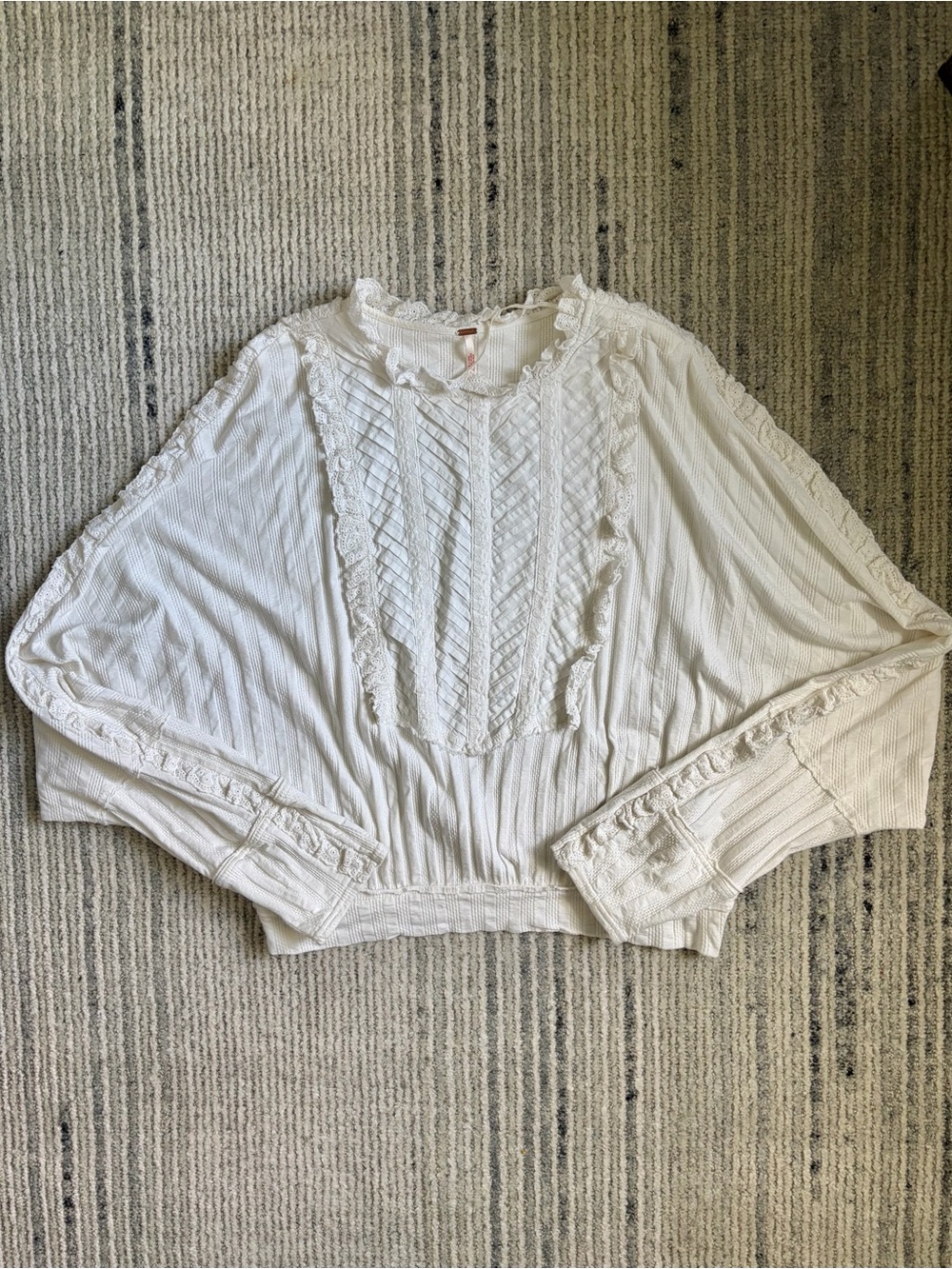 Free People White Lace-Trim Peasant Top Size L